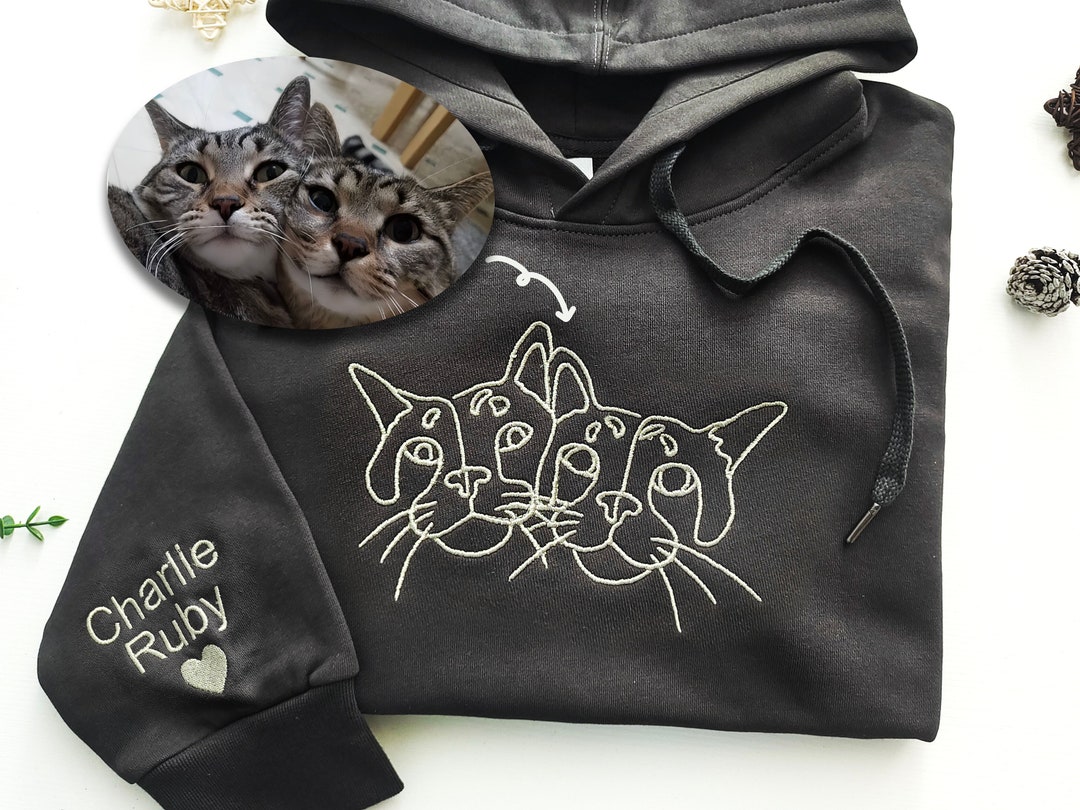 Custom Embroidered Cat Hoodie,personalised Oneline Pet Sweatshirt, Cat Lover Gift, Animal Lover