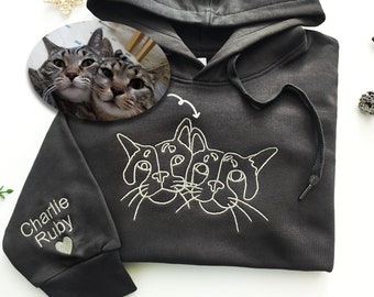 Custom Embroidered cat Hoodie,Personalised one-line Pet Sweatshirt, Cat Lover Gift, Animal Lover Hoodie,Custom Pet Sweater, Cat Lover Gift