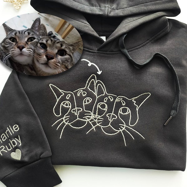 Custom Embroidered cat Hoodie,Personalised one-line Pet Sweatshirt, Cat Lover Gift, Animal Lover Hoodie,Custom Pet Sweater, Cat Lover Gift