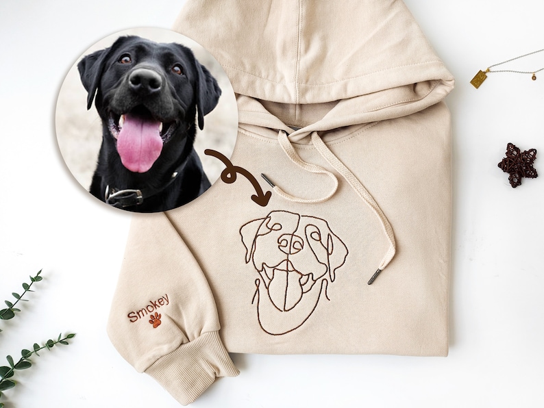 Custom Embroidered Dog Hoodie,Personalised one-line Pet Sweatshirt,Dog Mom Sweater,Unisex Embroidered Hoodie,Custom Gifts For Dog Lovers image 1