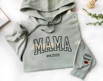 Sweat à capuche brodé pour maman, sweat-shirt pour maman brodé, cadeaux personnalisés, sweat-shirt personnalisé, pulls à col rond tendance pour femme, cadeaux pour maman