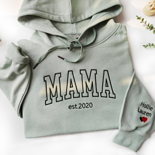 Bestickter Mama-Hoodie, besticktes Mama-Sweatshirt, personalisierte Geschenke, personalisiertes Sweatshirt, trendige Crewnecks für Frauen, Mama-Geschenke