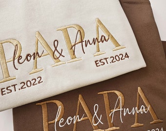 Sweat PAPA brodé personnalisé, chemise grand-père avec date, chemise de l'année papa Est, sweat à capuche personnalisé papa Est, cadeau pour nouveau papa, cadeau fête des pères