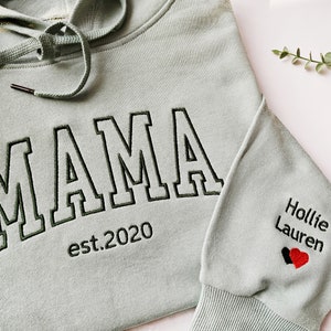 Bestickter Mama-Hoodie, besticktes Mama-Sweatshirt, personalisierte Geschenke, personalisiertes Sweatshirt, trendige Crewnecks für Frauen, Mama-Geschenke Bild 2