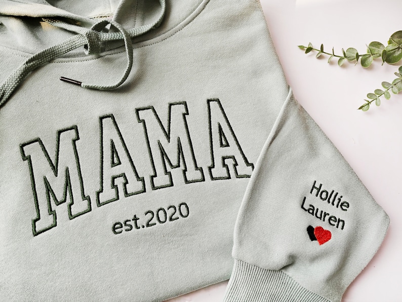 Embroidered Mama Hoodie, Embroidered mama Sweatshirt, Personalized Gifts, Personalized Sweatshirt, Trendy Crewnecks for Women, Mom gifts image 2