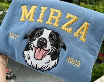 Pet Embroidered Sweatshirt, Embroidered Dog Hoodie, Custom Dog Face Embroidered Sweatshirt From Photo, Pet Lovers Gift, Gift For Mom