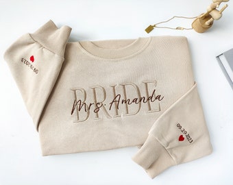 Personalized Embroidered Bride Sweatshirt,Custom last name Sweatshirt,Engagement Sweatshirt,Engagement Sweatshirt , Couple Gift for Friend