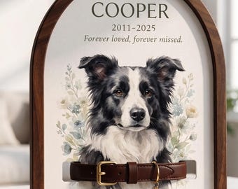Custom Watercolor Pet Memorial Frame with Dog Collar Holder, Pet Collar Frame For Loved One, Personalized Dog Passing Gift, Engraved Frame