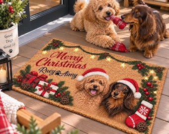 Personalized Christmas Dog Doormat,Custom Pet Photo Mat,Christmas Porch Decor,Dog Lover Gift,Pet Photo Coir Doormat,Dog Cat Welcome Mat
