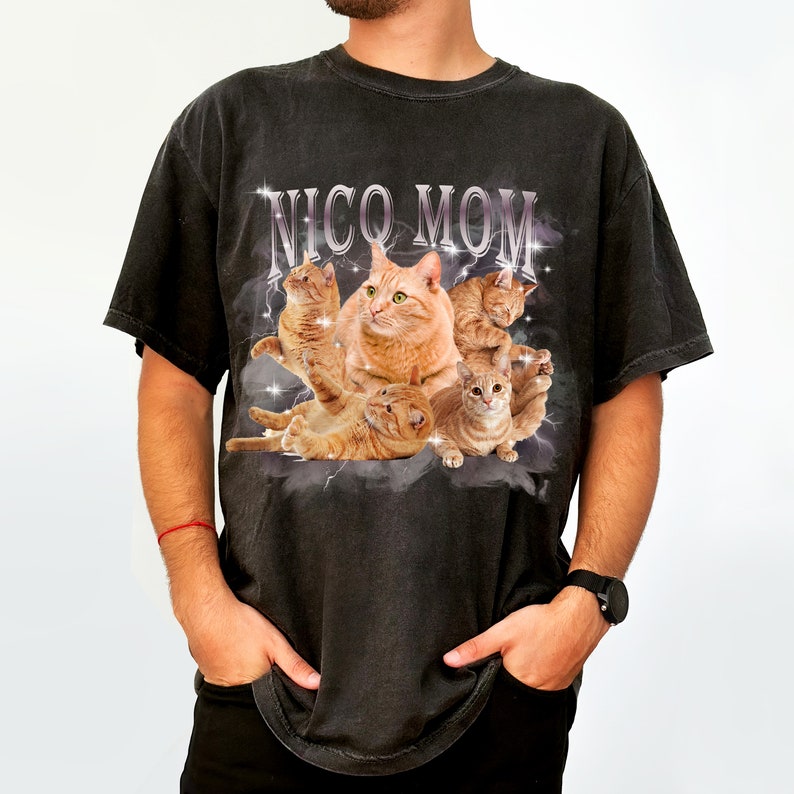 Camisa lavada vintage personalizada para mascotas, camiseta unisex con gráfico de gato personalizado, regalo de camiseta retro de los años 90 pirata personalizado para ella, camisa amante de mascotas imagen 3