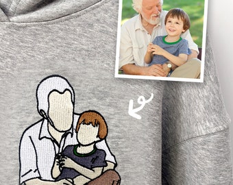 Portrait brodé personnalisé à partir de sweat à capuche photo, sweat-shirt portrait de papa personnalisé, chemise personnalisée, cadeau pour grand-père, cadeaux pour la fête des pères