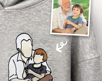 Custom Embroidered Portrait from Photo Hoodie,Personalized Dad Portrait Sweatshirt,Custom Shirt,Gift forGrandfather,Father's Day Gifts
