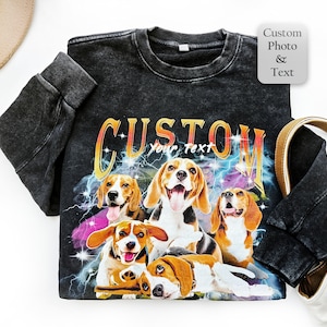 Bluza z nadrukiem dla psa, spersonalizowany sweter dla zwierzaka w stylu retro, spersonalizowana bluza z grafiką ze zdjęciami z lat 90., spersonalizowana koszulka z portretem zwierzaka, prezent dla miłośnika zwierząt