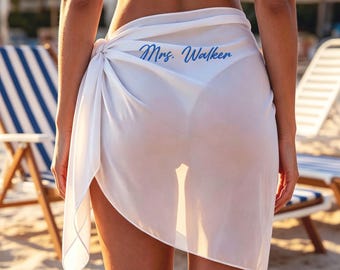 Mrs Bride Beach Skirt Cover Up Sarong| Personalized Embroidered Beach Wrap for Honeymoon and Bachelorette