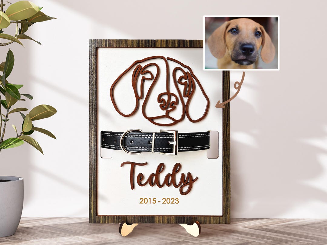 Custom Memorial Pet Collar With Photo, Dog Memorial Wood Frame With ...