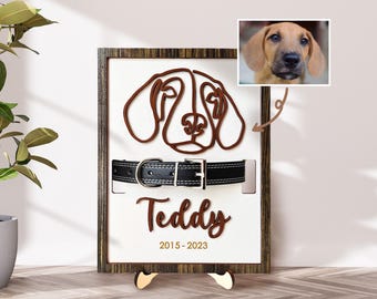 Aangepaste herdenkingshalsband huisdier met foto, houten lijst hondmonument met kraaghouder, aangepaste hondenherdenkingscadeaus, cadeaus huisdierverlies