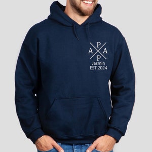 Bestickter Dad Hoodie Personalisiert mit Name und Jahr, Vater-T-Shirt Geschenk, werdender Vatermitteilung, cooles Dad-Sweatshirt, Vatertagsgeschenk