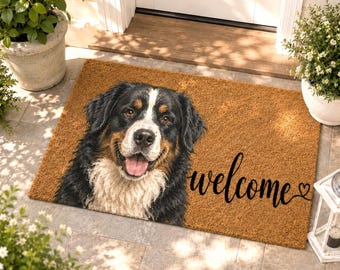 Felpudo personalizado de bienvenida con retrato de mascota en acuarela, arte personalizado de perro a partir de una foto, felpudo con la imagen de una mamá gata, regalo de inauguración para dueños de mascotas