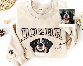 Pet Embroidered Sweatshirt Using Photo, Custom Dog Sweater, Embroidered Cat Crewneck gift for Pet Owner, Gift For Pet Mom/Dad