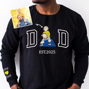 Embroidered Dad with Kid Portrait Sweatshirt,Custom embroidered father tshirt,Portrait From Photo,Dad Hoodie,Memorial Shirt for Dad,Dad Gift