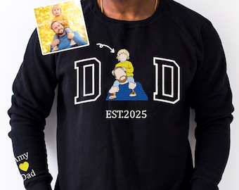 Gestickter Papa mit Kinderporträt-Sweatshirt, individuell gesticktes Vater-T-Shirt, Porträt vom Foto, Papa Hoodie, Erinnerungs-Shirt für Papa, Papa Geschenk