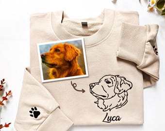 Custom Embroidered Pet Sweatshirt,Custom Embroidered Dog Hoodie with Pet Photo and Name,Embroidered Pet Portrait,Gift for Dog Dad/Mom