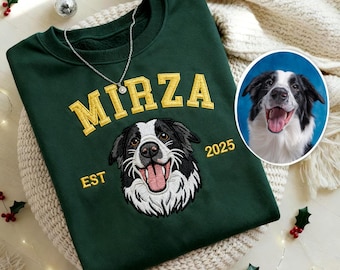 Pet Embroidered Sweatshirt, Embroidered Dog Hoodie, Custom Dog Face Embroidered Sweatshirt From Photo, Pet Lovers Gift, Gift For Mom