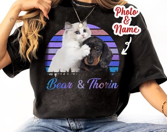 Personalisiertes Haustier-Foto-Shirt im Retro-Stil, individuelles Haustier-Shirt, individuelles Haustier-Shirt mit Vintage-Portrait, individuelles Katzen- und Hunde-Mama-Geschenk, Hunde-Liebhaber-Shirt