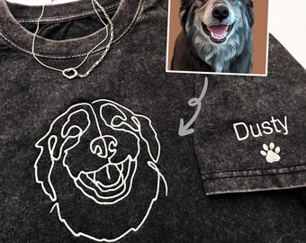 Custom Dog From Photo Embroidered Shirt,Personal one-line Pet Shirt,Custom Cat Lover Short Sleeve,Custom T-shirt,Custom Gifts For Dog Lover