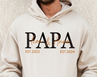 Sweat à capuche brodé pour homme, papa personnalisé avec les noms des enfants, année de naissance, cadeau pour le père, sweat cool pour papa, meilleur cadeau pour papa