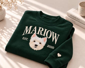 Embroidered Custom Dog Photo Sweatshirt, Custom Pet Portrait And Name Shirt, Dog Face with Name Shirt, Pet Photo Tee, Dog Lover Gift