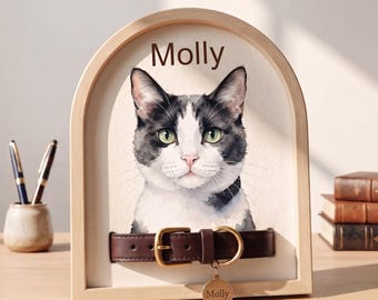 Pet Collar Frame Keepsake, Custom Dog Memorial Portrait, Watercolor Cat Art with Collar Slot, Pet Bereavement Gift, Dog Mom Remembrance
