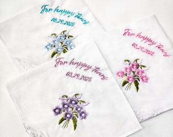 Wedding Handkerchief,Embroidered hankies,For Happy Tears,Mother of the Bride Handkerchief,Bridal Shower Gift,Tear Hankie,Wedding Hankie