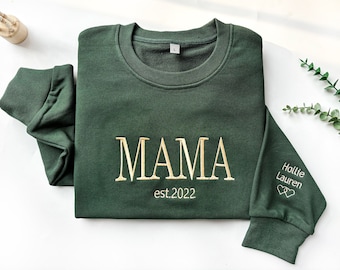 MAMA geborduurd sweatshirt, gepersonaliseerd geborduurd mama sweatshirt met kindernamen, verjaardagscadeau voor moeder, nieuw moedercadeau, Moederdagcadeau