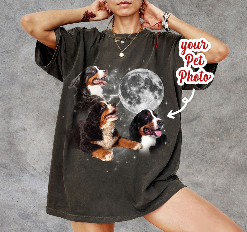 Custom Vintage Dog Shirt,Custom Pet Shirt,Custom Moon Pet Tshirt,Custom Cat Shirt 90's Tee,Funny Tee, Oversized Washed Tee image 1
