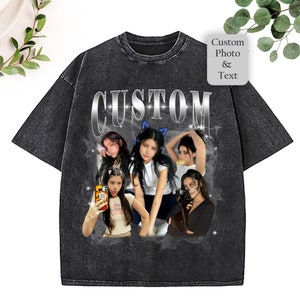Chemise délavée vintage photo graphique personnalisée, chemise graphique familiale bootleg, personnalisation de la chemise portrait, enterrement de vie de jeune fille, t-shirts personnalisés, t-shirt des années 90