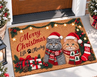 Personalized Christmas Dog Doormat,Custom Pet Photo Mat,Christmas Porch Decor,Dog Lover Gift,Pet Photo Coir Doormat,Dog Cat Welcome Mat