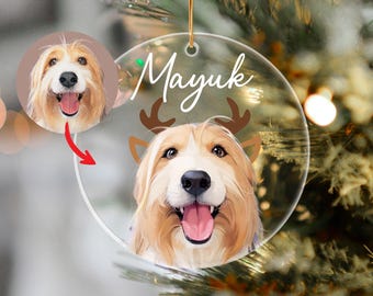 Personalized Pet Ornament Using Pet's Photo + Name,Christmas Dog Ornament,Custom Dog Portrait Hand Drawn Acrylic Ornament,Dog Memorial Gift
