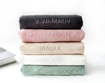 Custom Text Embroidered Sweatshirt,Simple Custom Crew Sweatshirt Couples Matching Sweatshirts,Mother's Day Gifts,Valentine's Day Gift