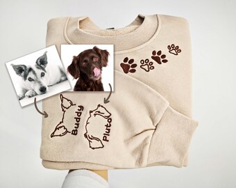Custom Embroidered Pet Sweatshirts,Pet Lover Gifts,Embroidered With Dog Ear Outline,Dog Embroidered Sweatshirt, Dog Dad Hoodie Personalized