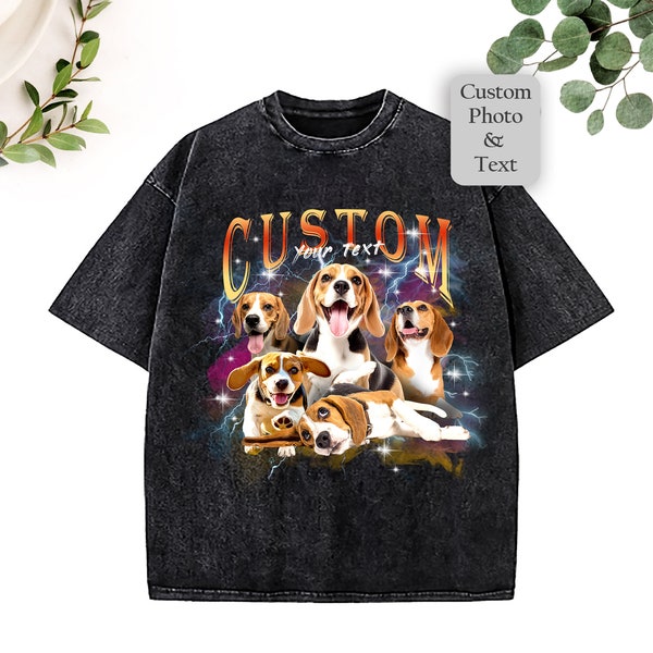 Camisa de mascota vintage personalizada Foto de mascota + nombre, camisa de perro personalizada, camisa de perro personalizada, camiseta de gato personalizada camiseta de los años 90, regalos conmemorativos de mascotas