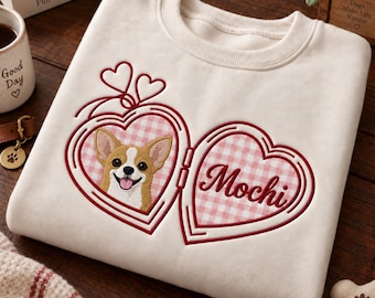 Custom Pet Embroidered Sweatshirt, Dog Face Embroidery From Photo, Custom Pet Portrait Sweatshirt,Personalized Locket Heart Coquette Shirt