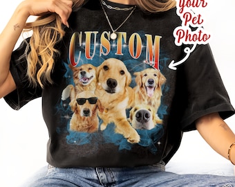 Custom Dog Vintage Bootleg Washed Shirt,Custom Cat Graphic Unisex T-Shirt,Personalize Bootleg Retro 90's Tee,Custom T Shirts Cat Shirt