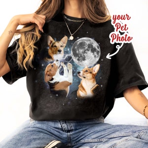 Custom Vintage Dog Shirt,Custom Pet Shirt,Custom Moon Pet Tshirt,Custom Cat Shirt 90's Tee,Funny Tee, Oversized Washed Tee image 2