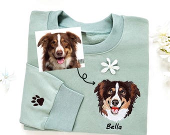 Custom Dog Portrait Embroidered Sweatshirt,Custom Pet Hoodie, Personalized Pet Face and Pet name Sweatshirt,Christmas gifts,Pet Owner’s Gift