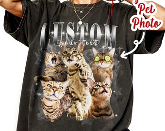 Camisa lavada vintage de gato personalizada, camisa de mascota vintage personalizada foto de mascota + nombre, perro personalizar camiseta retro de los años 90, regalo para ella, camisa amante de las mascotas