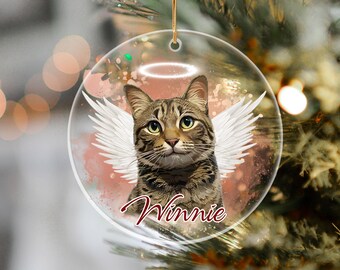PersonalizedCat Memorial Photo Ornament,Pet Loss Gifts,Dog Hand Drawn Acrylic Ornament,Gifts for Pet Lover,Angel Cat with Wings Ornament