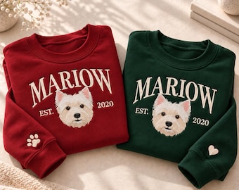 Embroidered Custom Dog Photo Sweatshirt, Custom Pet Portrait And Name Shirt, Dog Face with Name Shirt, Pet Photo Tee, Dog Lover Gift