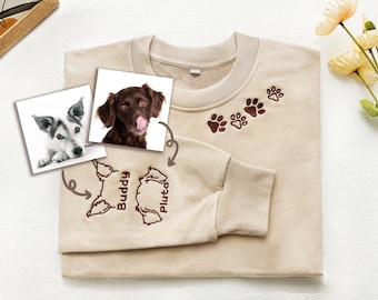 Custom Embroidered Pet Sweatshirts,Pet Lover Gifts,Embroidered With Dog Ear Outline,Dog Embroidered Sweatshirt, Dog Dad Hoodie Personalized