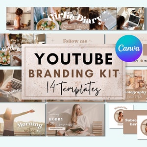 Retro theme YouTube Branding kit, YouTube banner, Video Thumbnails, Intro & Outro, Watermarks, YouTube planner | Editable Canva templates